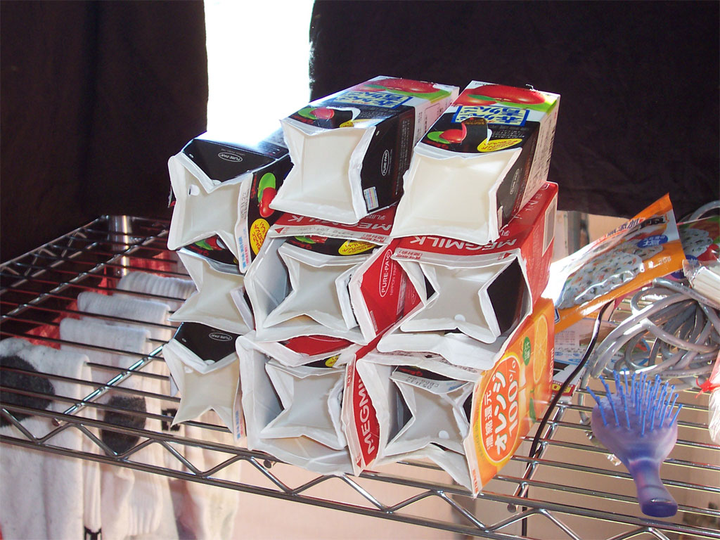 Pile of empty juice cartons